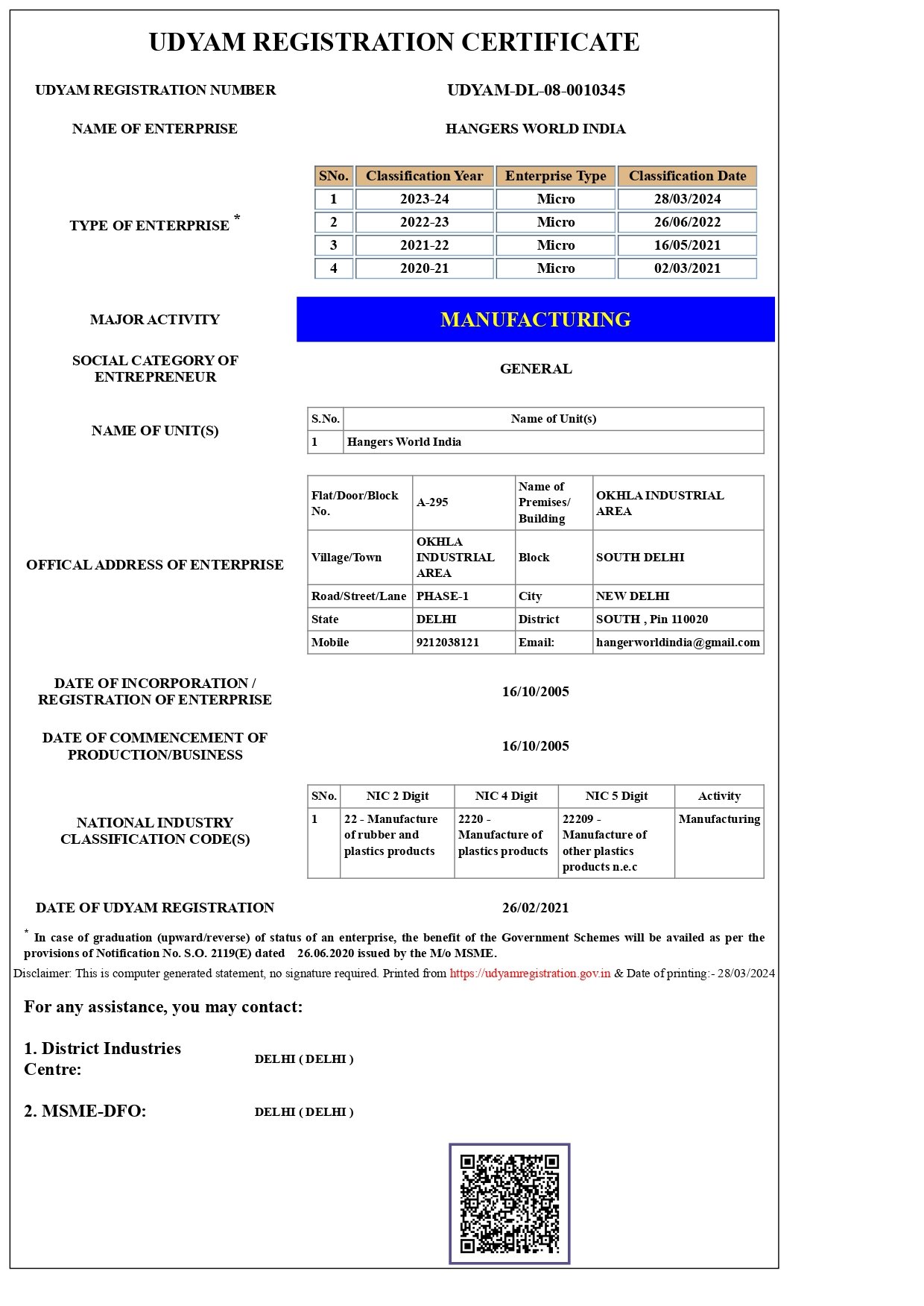 MSME UDYAM Certificate